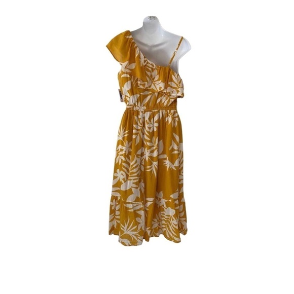 Old Navy Gold Tropical Print Hibiscus Ruffle Midi Dress - Picture 6 of 8